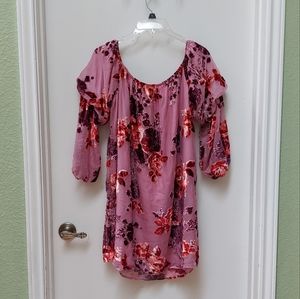 Women's Floral Burnout Velvet Off Shoulder Blouse/Mini Dress Size XL